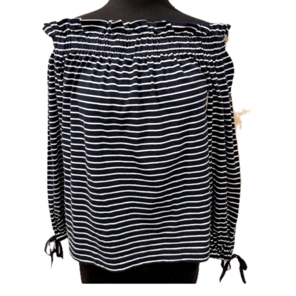 NWT! Banana Republic Navy & White Striped Off The Shoulder Top! Size Large